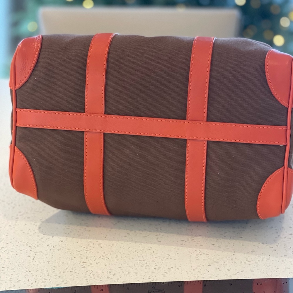 Barneys New York Brown and Orange Canvas bag with Leather trim - Picture 6 of 9